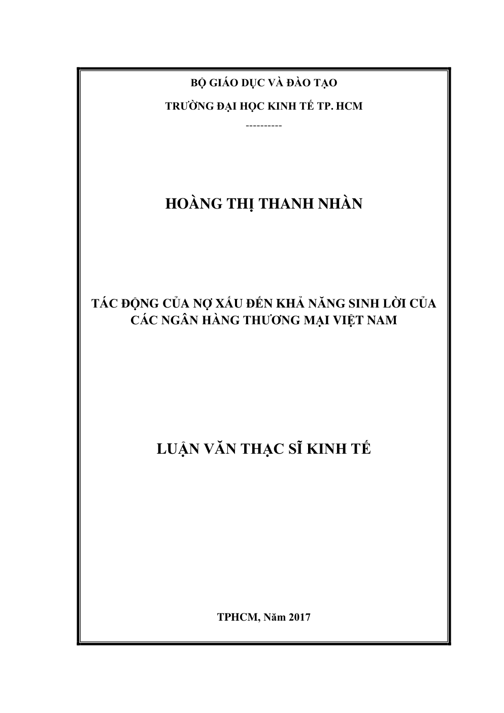 Tác Động Của Nợ Xấu Đến Khả Năng Sinh Lời Của Các Ngân Hàng Thương Mại Việt Nam