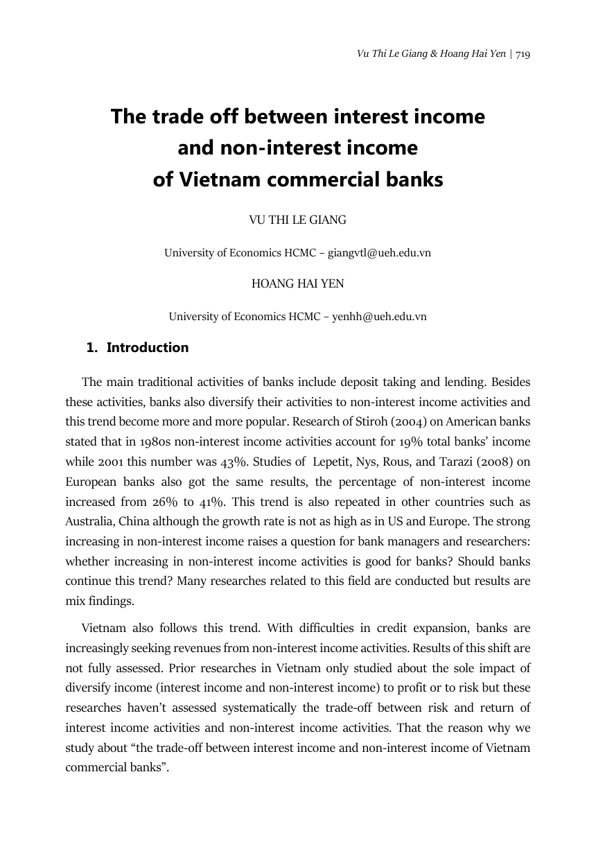 The Trade Off Between Interest Income And Non-Interest Income Of Vietnam Commercial Banks