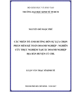 Các Nhân Tố Ảnh Hưởng Đến Sự Lựa Chọn Phần Mềm Kế Toán Doanh Nghiệp - Nghiên Cứu Thực Nghiệm Tại Các Doanh Nghiệp Địa Bàn Huyện Củ Chi