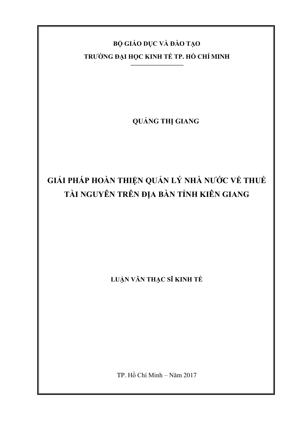 Giải Pháp Hoàn Thiện Quản Lý Nhà Nước Về Thuế Tài Nguyên Trên Địa Bàn Tỉnh Kiên Giang