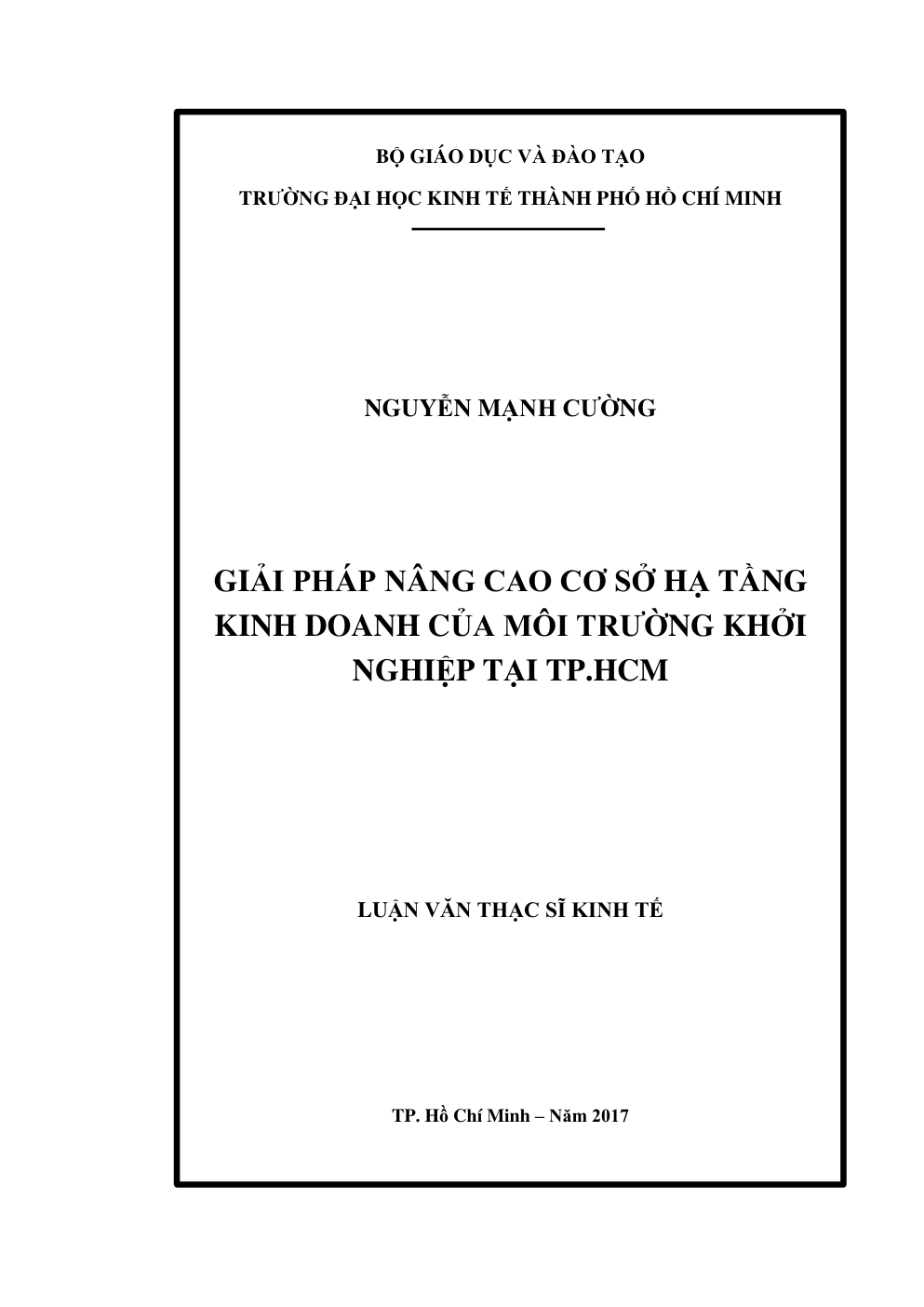Giải Pháp Nâng Cao Cơ Sở Hạ Tầng Kinh Doanh Của Môi Trường Khởi Nghiệp Tại TP.HCM