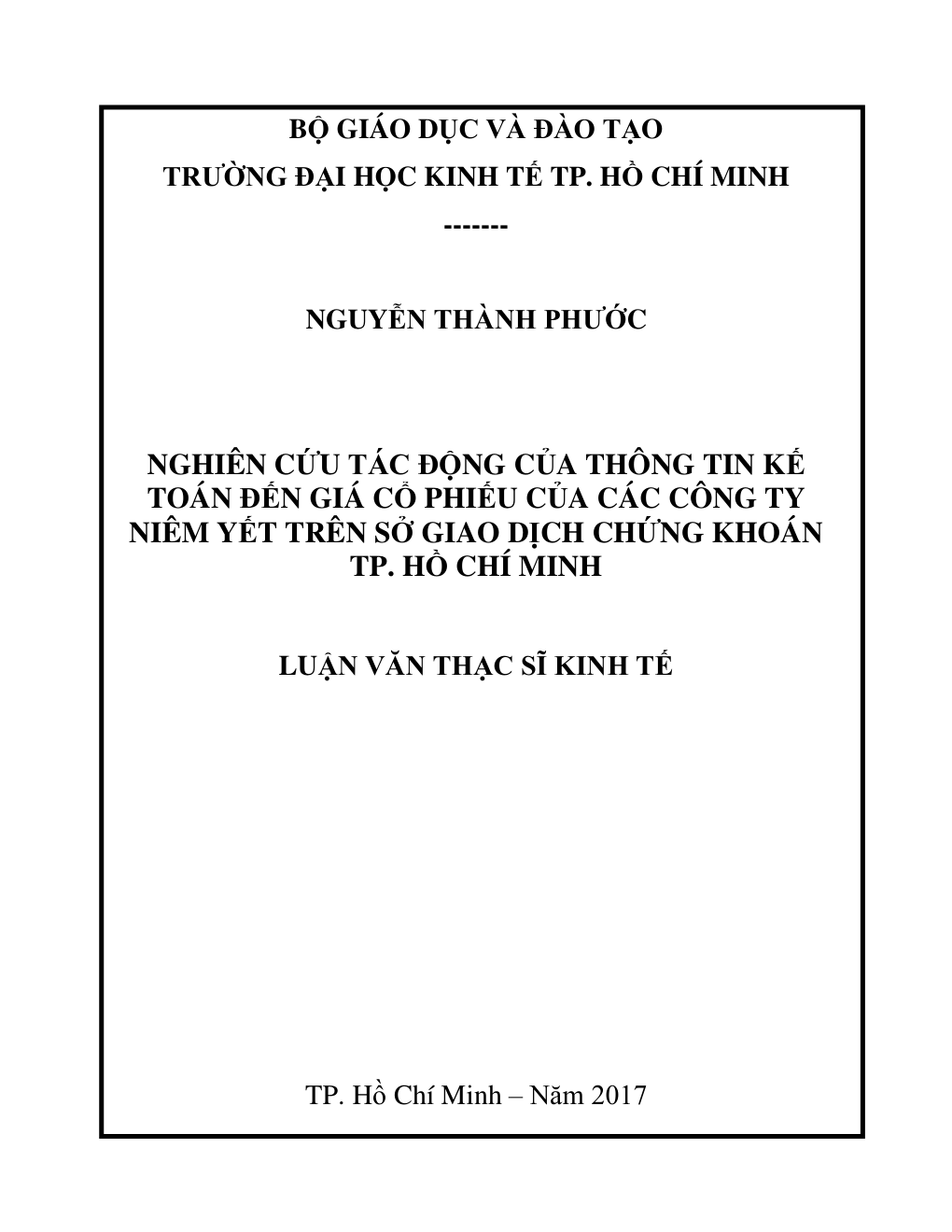 Nghiên Cứu Tác Động Của Thông Tin Kế Toán Đến Giá Cổ Phiếu Của Các Công Ty Niêm Yết Trên Sở Giao Dịch Chứng Khoán Tp. Hồ Chí Minh