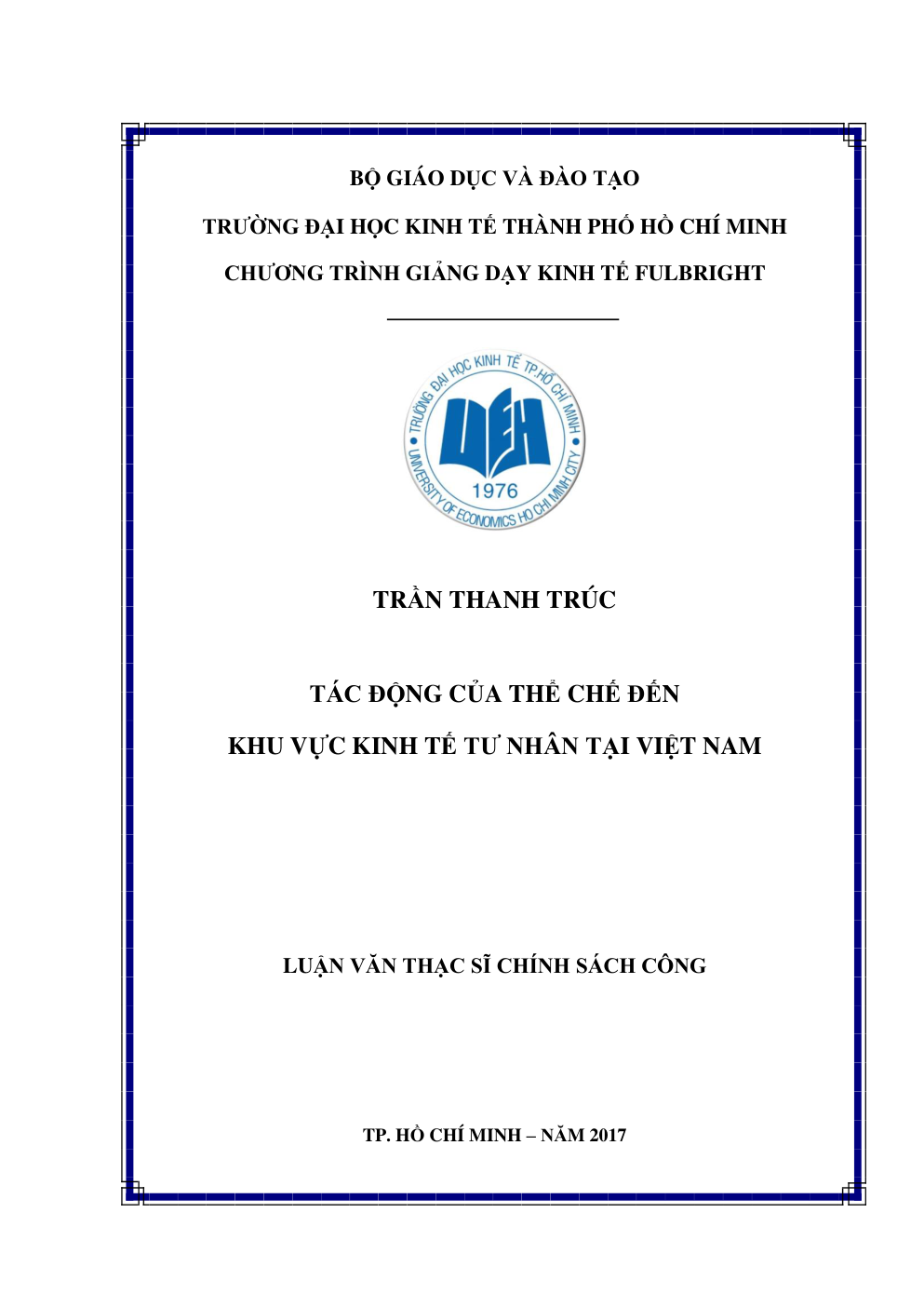 Tác Động Của Thể Chế Đến Khu Vực Kinh Tế Tư Nhân Tại Việt Nam